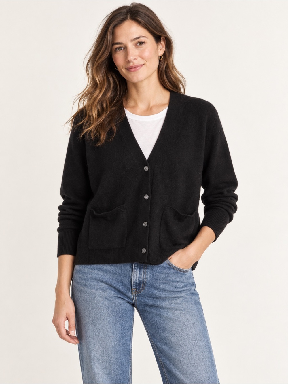 J. CREW Black Cashmere Patch-Pocket Cardigan Sweater Size XS